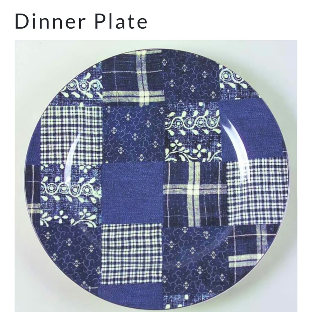 American Living Patchwork Denim Dinner Plates NWT Set of 2 Ironstone Americana - Picture 2 of 12